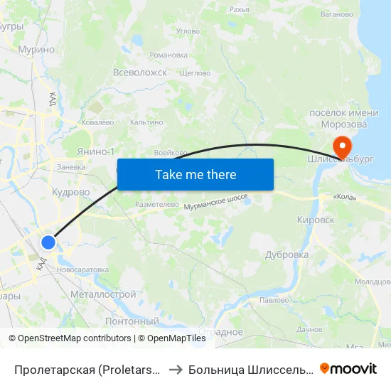 Пролетарская (Proletarskaya) to Больница Шлиссельбург map