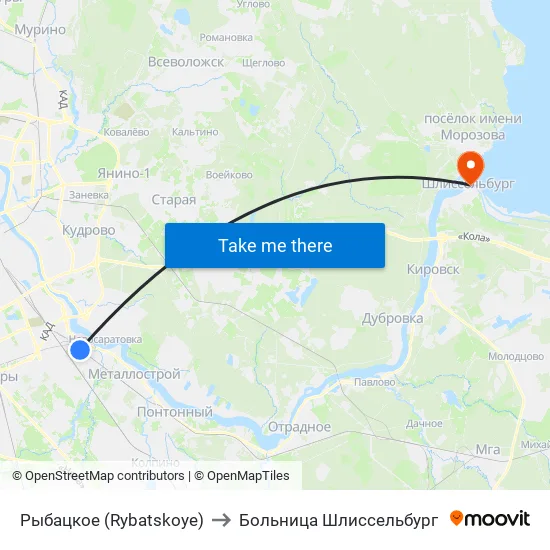 Рыбацкое (Rybatskoye) to Больница Шлиссельбург map