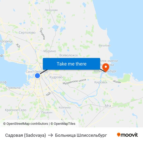 Садовая (Sadovaya) to Больница Шлиссельбург map
