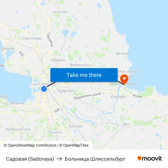 Садовая (Sadovaya) to Больница Шлиссельбург map