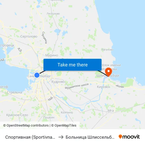 Спортивная (Sportivnaya) to Больница Шлиссельбург map