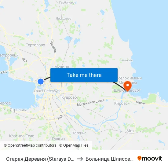 Старая Деревня (Staraya Derevnya) to Больница Шлиссельбург map