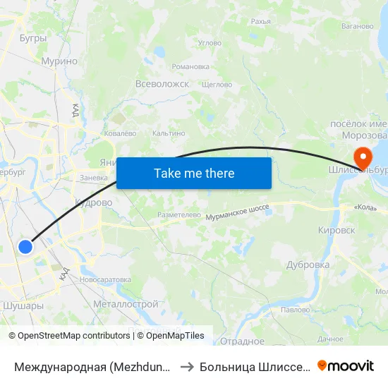 Международная (Mezhdunarodnaya) to Больница Шлиссельбург map