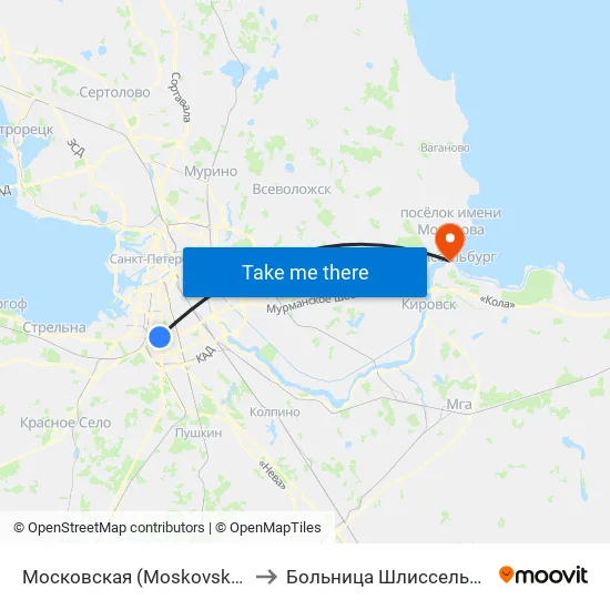 Московская (Moskovskaya) to Больница Шлиссельбург map