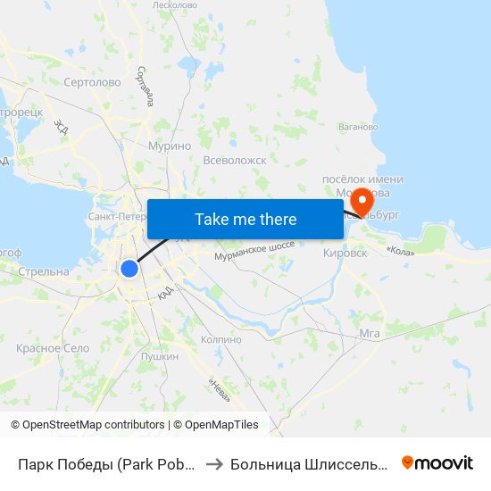 Парк Победы (Park Pobedy) to Больница Шлиссельбург map
