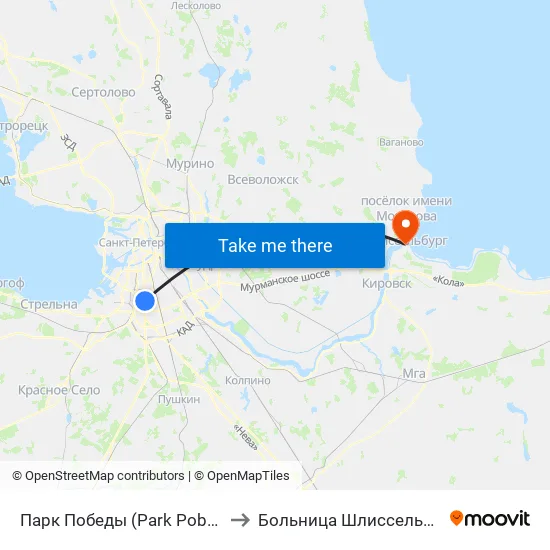 Парк Победы (Park Pobedy) to Больница Шлиссельбург map