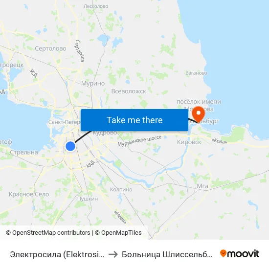 Электросила (Elektrosila) to Больница Шлиссельбург map