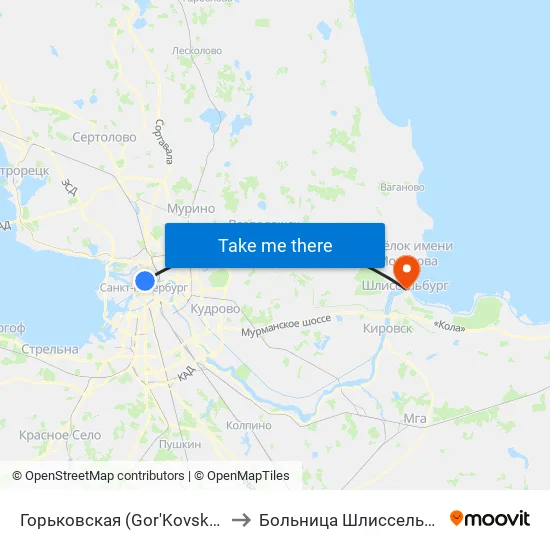Горьковская (Gor'Kovskaya) to Больница Шлиссельбург map