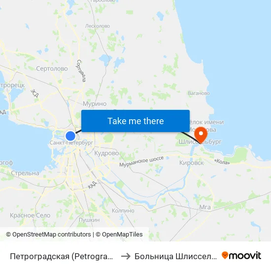 Петроградская (Petrogradskaya) to Больница Шлиссельбург map