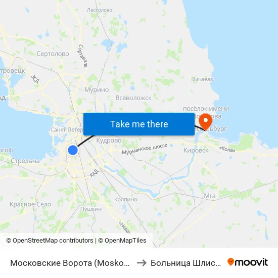 Московские Ворота (Moskovskiye Vorota) to Больница Шлиссельбург map