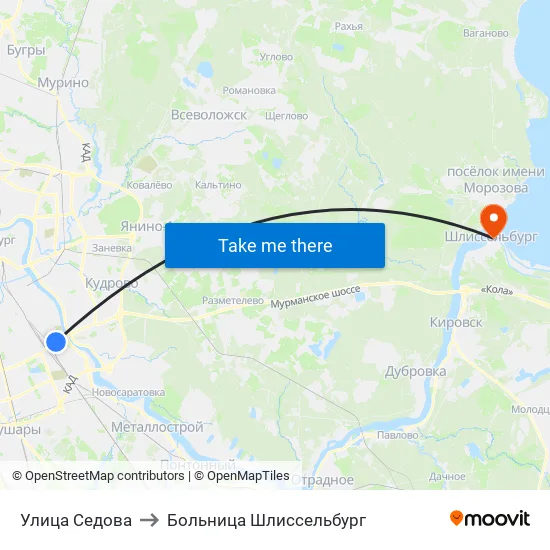 Улица Седова to Больница Шлиссельбург map