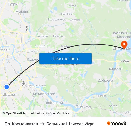 Пр. Космонавтов to Больница Шлиссельбург map