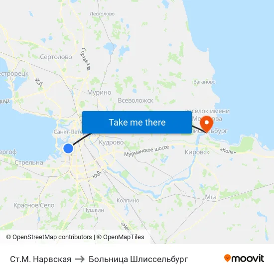 Ст.М. Нарвская to Больница Шлиссельбург map