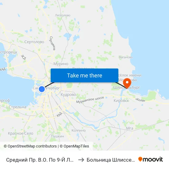 Средний Пр. В.О. По 9-Й Линии В.О. to Больница Шлиссельбург map