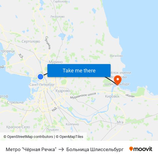 Метро "Чёрная Речка" to Больница Шлиссельбург map