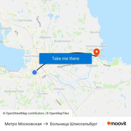 Метро Московская to Больница Шлиссельбург map
