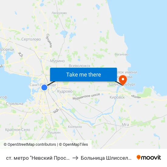 станция метро Невский Проспект to Больница Шлиссельбург map