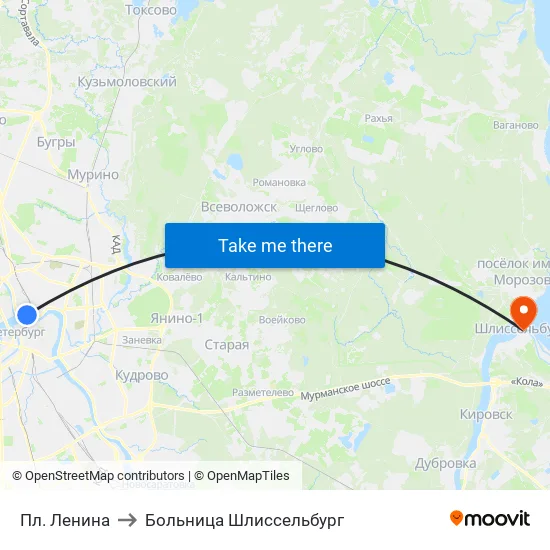 Пл. Ленина to Больница Шлиссельбург map