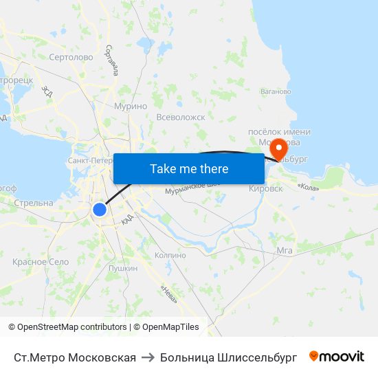 Ст.Метро Московская to Больница Шлиссельбург map