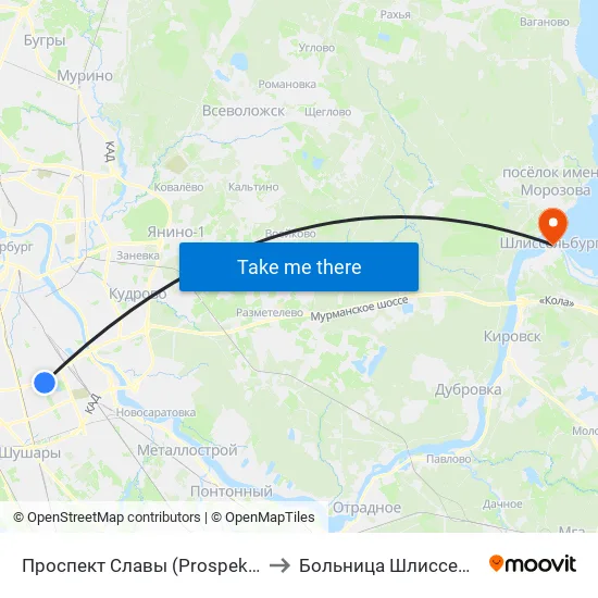 Проспект Славы (Prospekt Slavy) to Больница Шлиссельбург map