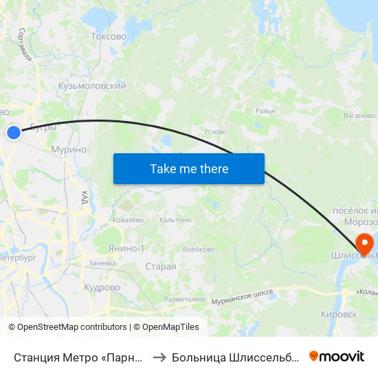 Станция Метро «Парнас» to Больница Шлиссельбург map