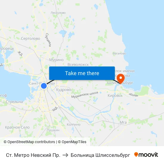 Ст. Метро Невский Пр. to Больница Шлиссельбург map