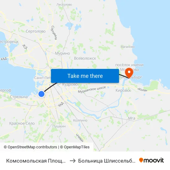 Комсомольская Площадь to Больница Шлиссельбург map