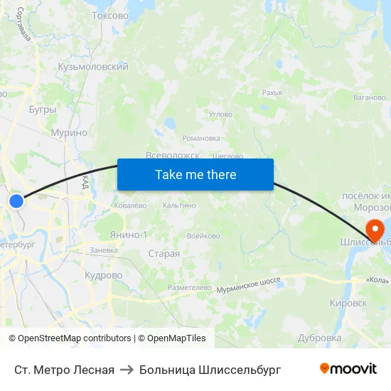 Ст. Метро Лесная to Больница Шлиссельбург map