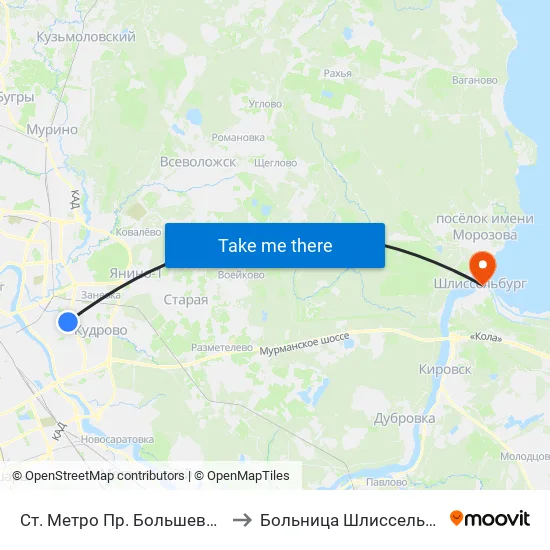 Ст. Метро Пр. Большевиков to Больница Шлиссельбург map