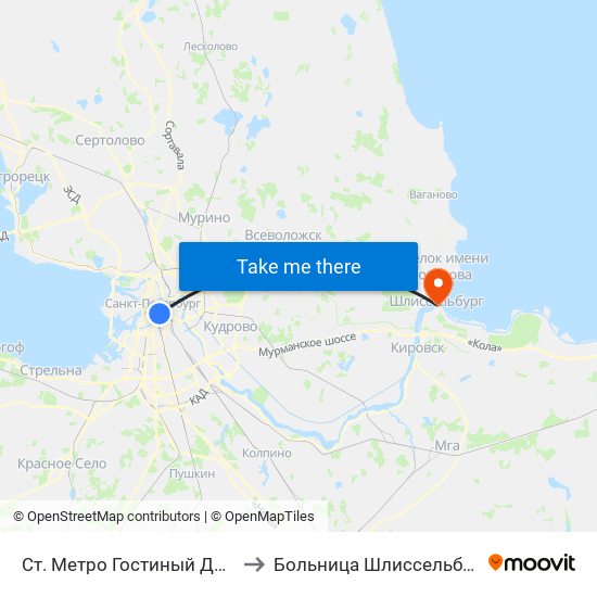 Ст. Метро Гостиный Двор to Больница Шлиссельбург map
