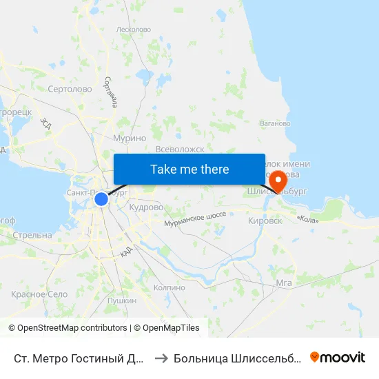 Ст. Метро Гостиный Двор to Больница Шлиссельбург map