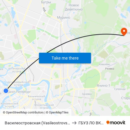 Василеостровская (Vasileostrovskaya) to ГБУЗ ЛО ВКМБ map