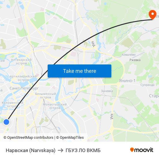 Нарвская (Narvskaya) to ГБУЗ ЛО ВКМБ map