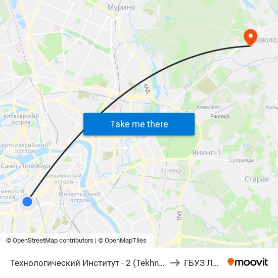 Технологический Институт - 2 (Tekhnologicheskiy Institut - 2) to ГБУЗ ЛО ВКМБ map
