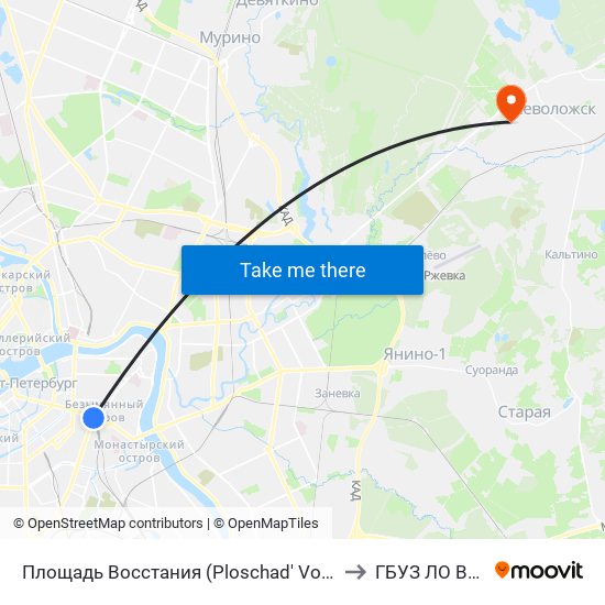 Площадь Восстания (Ploschad' Vosstaniya) to ГБУЗ ЛО ВКМБ map