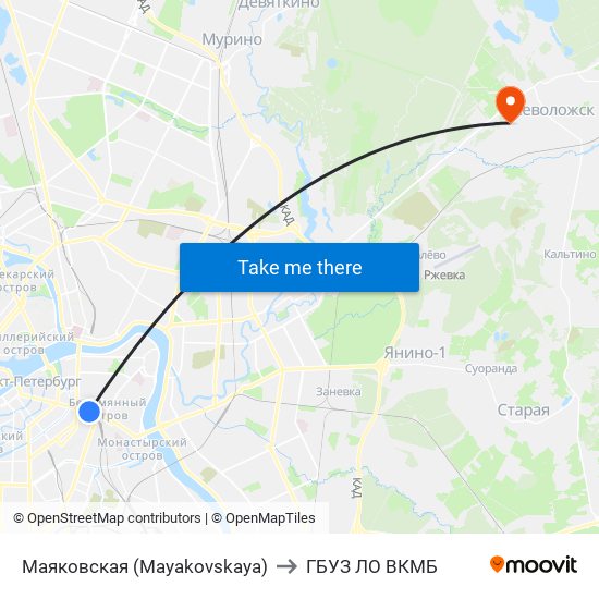 Маяковская (Mayakovskaya) to ГБУЗ ЛО ВКМБ map