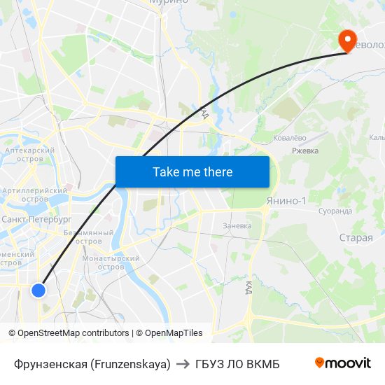 Фрунзенская (Frunzenskaya) to ГБУЗ ЛО ВКМБ map