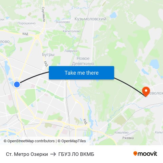 Ст. Метро Озерки to ГБУЗ ЛО ВКМБ map
