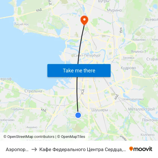 Аэропорт Пулково 1 to Кафе Федерального Центра Сердца, Крови, Эндокринологии им. Алмазова map