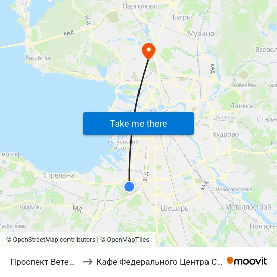 Проспект Ветеранов (Prospekt Veteranov) to Кафе Федерального Центра Сердца, Крови, Эндокринологии им. Алмазова map