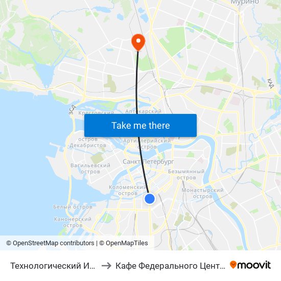 Технологический Институт - 1 (Tekhnologicheskiy Institut - 1) to Кафе Федерального Центра Сердца, Крови, Эндокринологии им. Алмазова map