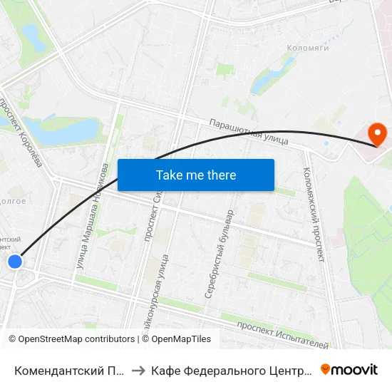 Комендантский Проспект (Komendantskiy Prospekt) to Кафе Федерального Центра Сердца, Крови, Эндокринологии им. Алмазова map