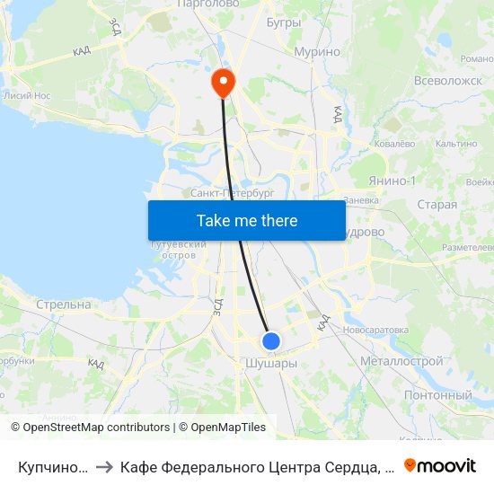 Купчино (Kupchino) to Кафе Федерального Центра Сердца, Крови, Эндокринологии им. Алмазова map