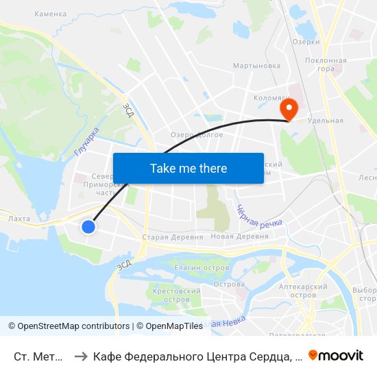Ст. Метро "Беговая" to Кафе Федерального Центра Сердца, Крови, Эндокринологии им. Алмазова map