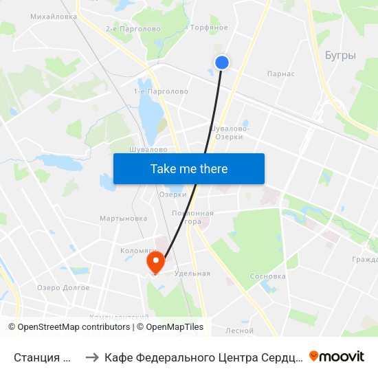 Станция Метро «Парнас» to Кафе Федерального Центра Сердца, Крови, Эндокринологии им. Алмазова map