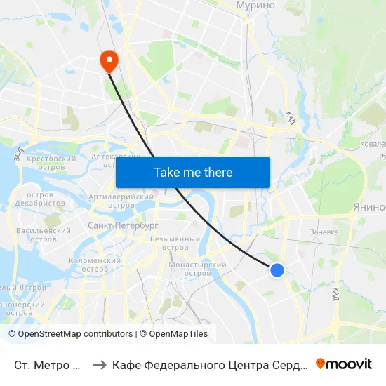 Ст. Метро Пр. Большевиков to Кафе Федерального Центра Сердца, Крови, Эндокринологии им. Алмазова map