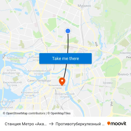Станция Метро «Академическая» to Противотуберкулезный диспансер № 8 map
