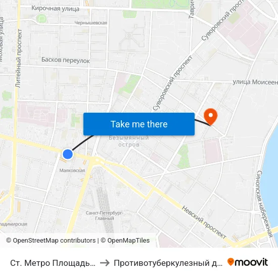 Ст. Метро Площадь Восстания to Противотуберкулезный диспансер № 8 map
