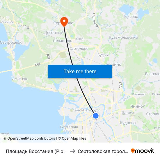 Площадь Восстания (Ploschad' Vosstaniya) to Сертоловская горолская больница map