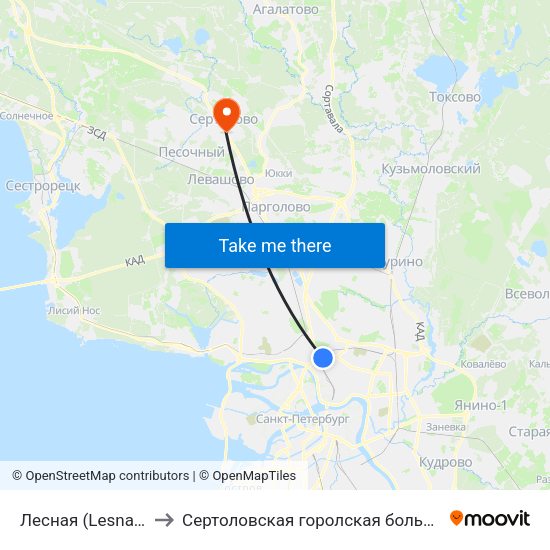 Лесная (Lesnaya) to Сертоловская горолская больница map